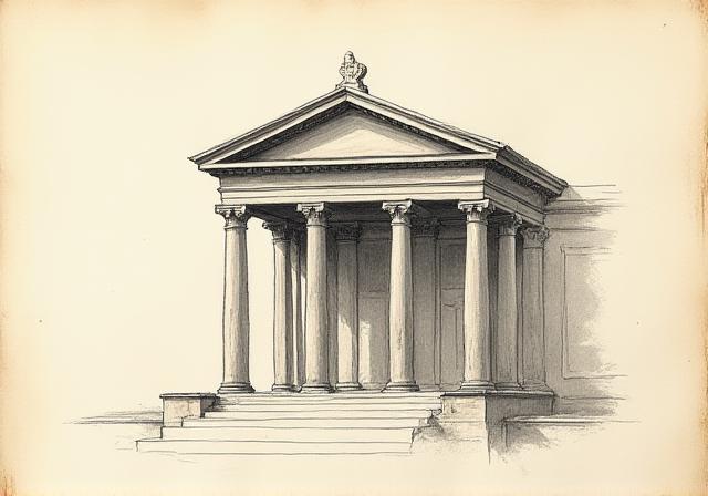 Stately renaissance architecture drawing symbolizing legal structure