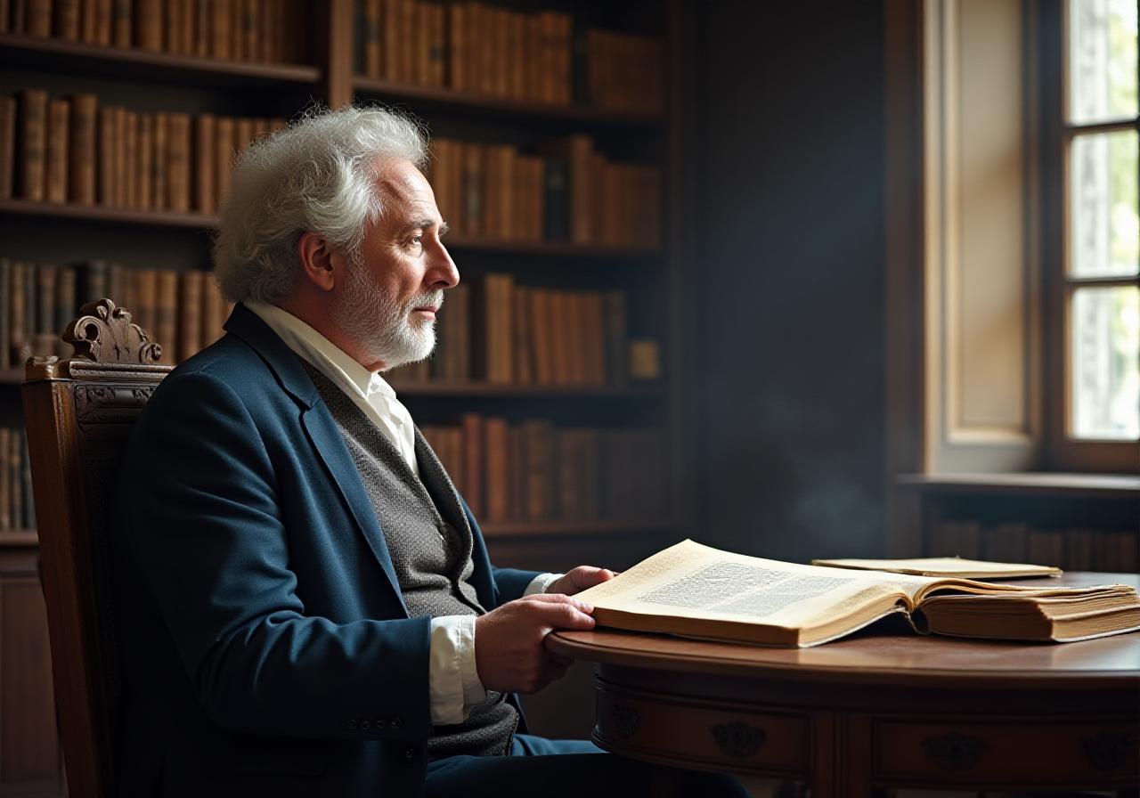 Scholar in a traditional library setting